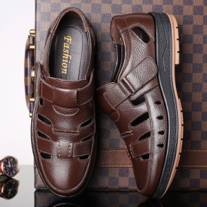 YCHION Men Sandals Summer Shoes Genuine Leather High Quality Mens Casual Shoes Male Brand Sandals Non-slip Plus Size