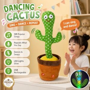 Dancing Cactus Toy With Repeat Talk & Sing Interactive Plushie Stuffed Decor For Kids Christmas