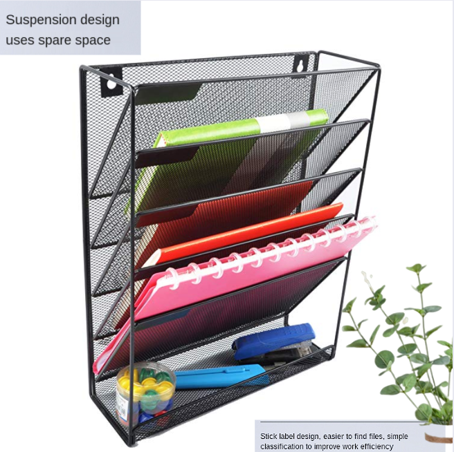 5 Pocket Metal Mesh Wall Holde Desk Organizer For Files For Office ...