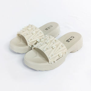 Sandal Wanita Selop Datar Woman Wedges Brokat Kasut Kasual Cewek Motif Mutiara Kekinian SPT-86