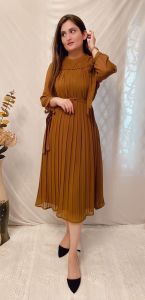 [Ready SG Stock Size M L XL 2XL 3XL] New Designer Pleated Midi Dress with belt & Linings [Indian Dresses]