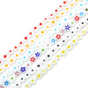 10pcs 8mm Handmade Lampwork Glass Flower Beads Loose Spacer Beads for Necklace Bracelet Earring Keychain DIY Jewelry Craft Making