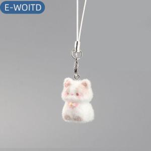 E-WOITD 1 Piece Ba lô trang trí túi Mặt dây chuyền dây điện thoại chuỗi dễ thương phim hoạt hình động vật đổ xô Alpaca Kitten Keychain cô gái Quà Tặng