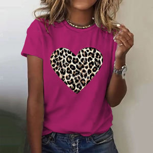 [Local Stock] ZEEMIN Fashion Leopard T-Shirts Love Heart Pattern 3D Print Womens O-Neck Short Sleeves T Shirt Y2k Harajuku Tees Tops Female Clothing