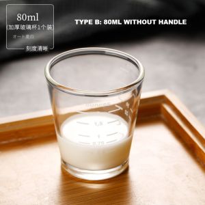 【KUROMAME】Gelas Pengukur Espresso Kaca Borosilikat Pemegang Kayu Heat Resistance Microwavable Borosilicate Glass Espresso Measuring Glass Cup Coffee Shot Glass With Wooden Handle