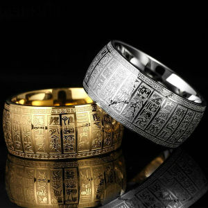 Kemstone Fashion Stainless Steel Retro Taoism Seal Character Personality Golden Charm Ring for Men Jewelry Gifts