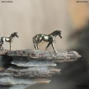 [COD] WEICHENG Antique Brass Solid Long Tail Horse Figurines Miniatures Feng Shui Ornaments Copper Zodiac Animal Mini Desktop Decoration Crafts