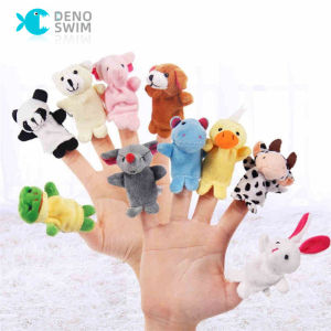 DENOSWIM 10Pcs Cartoon Animal Finger Puppets Plush Toys Cute Elephant Tiger Story Doll Baby Early Learning Toy