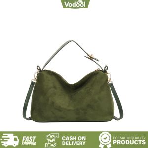 [VSC] Women Faux Suede Underarm Bag Solid Color Hobo Bag Crossbody Bag for Shopping Work
