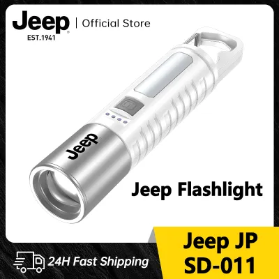 Jeep Mini Flashlight Rechargeable LED Flashlight Super Bright Waterproof Original Flashlight Long Battery Life Handheld Concentrating Light Long-range Zoom Torch Household Outdoor Emergency Portable Flashlight