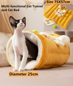 New Cozy Cat Tunnel and Bed Set - Soft Plush Pet Habitat for Small Cats 75x57cm