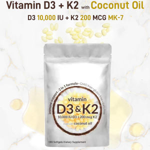 Vitamin D3 K2 10000 IU 300 Coconut Oil Softgels 2 in 1 Vitamins Supplement D & K (MK7) Supports Calcium Absorption Bone Health2026