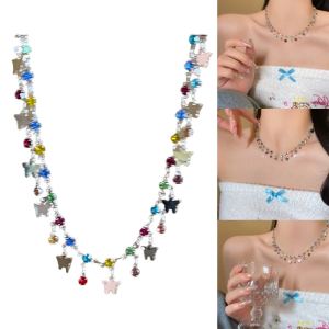 Đơn giản bướm tua Ngọc Zircon nhiều màu Vòng cổ khí chất vòng ôm cổ thanh lịch dây chuyền chạm xương quai xanh thời trang vòng cổ