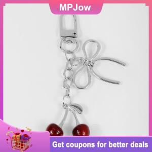 【MPJow】 Red Cherry Keychain Chain Bowknot Charm Pendant Keyring Jewelry For Girl Women Gift Bag Decoration