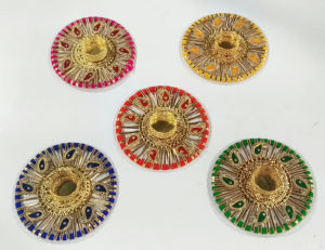 Handmade Diwali Diya Round Tealight Candle Holder | Colorful Pooja & Festive Home Decor | Diwali Gift & Decoration | Pack of 1 | Size - 6 & 4 Inches