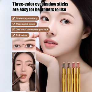 Gold Diamond Three-color Eyeshadow Stick Gradual Color Development One Touch Forming Fine Flash High Gloss Lazy Eyeshadow Not Easy to Fade Women金钻三色渐变眼影棒