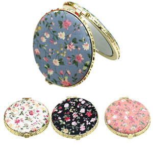 1Pc Mini Round Pocket Folding Makeup Mirror Vintage Double Sides Floral Printed