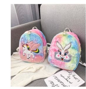 Tas Ransel Bulu LED Rainbow Backpack Unicorn Bunny Girl anak lucu
