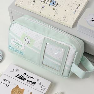 NOONOOR Handheld Pencil Case Star Kitten Print Large Capacity Pen Bag Kawaii Stationery Pouch Gift
