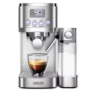 CafeLffe Espresso Machine with Automatic Milk Frother Coffee Machine One-Touch Latte & Cappuccino 20Bar Rich Crema 1350W 1.3L Removable Tank Home Office Coffee Maker