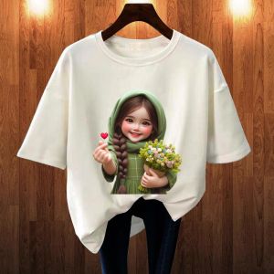 BAJU KAOS WANITA OVERSIZE BASIC LENGAN PENDEK PRINTING DTF KIDS SARANGHE KATUN COMBED BLUS JUMBO