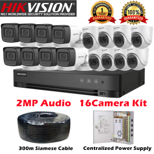 Hikvision CCTV Camera 16 Camera Kit 2MP HD Built-in Mic With Audio Support Mobile Remote Viewing CCTV 16 Channel Complete Package CCTV Set