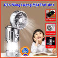 Đèn năng lượng mặt trời, đèn tích điện 3in1 chiếu sáng, kèm quạt tích điện và sạc điện thoại vô cùng tiện lợi. 