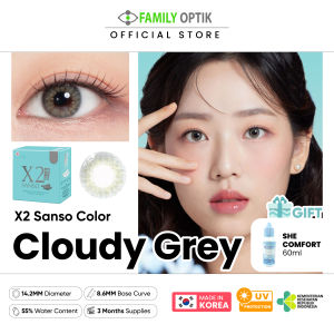 [FREE SHE COMFORT 60ML] X2 Sanso Color Cloudy Grey Monthly Softlens Warna