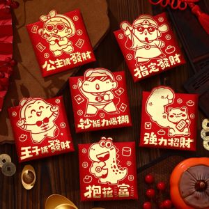 OKDEALS01 6pcs Paper Red Envelope Bag Cute Cartoon Luck Pocket New Year Blessing Thickened Red Packet New Year