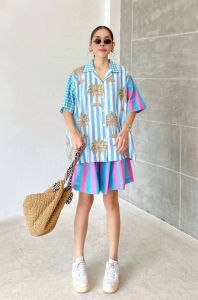 ชุดเซ็ทผ้าบล็อคคอทตอลอินเดีย เสื้อเชิ้ตกระดุมผ่าหน้า ฟรีไซส์ ต่อลาย กางเกงเอวสม็อค มีซิปหน้า+กระเป๋าล้วง ☆แมตช์สีสวยสดใสรับซัมเมอร์ แพทเทิร์นใส่สบาย ใส่ได้ถึงสาวอวบ ใส่ชิคๆเซ็ทเดียวจบค่ะ♡ความมีเสน่ห์ของผ้าอินเดีย งานบล็อคไม้พิมพ์มือ แต่ละล็อต ได้ลายไม่ซ้ำ