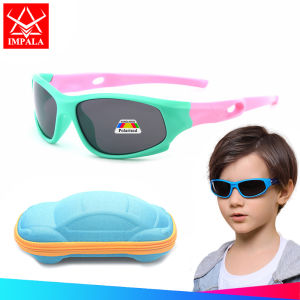 IMPALA PG1615Q Cute Kids Sports Sunglasses for Boys Girls 2-8 Years Old Children Cycling Sunglasses Anti Glare UV400 Lens Elastic Frame with Box
