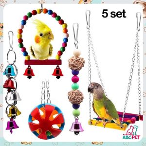 Parrot Bird Funny Toy Hanging Suspension Bead Ball Toy Colorful Chewing Swing Toy For Pet Bird Climbing