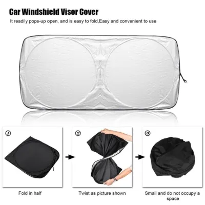 Beestyle ม่านบังแดดรถยนต์ เบนซ์ ซิลเวอร์โค้ท แบบพับได้ ทรงแว่นมีชาย Car Sunshade Visor Cover Benz A B C E S GLK SLK GLE GLA S45 CLA45 C63 GLA GLS No. 3180