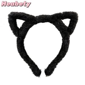 Heabety Cat Ear Headband Plush Winter Furry Rabbit Ear Hairband Cute Hair Bundle Furry Headband Sweet Wash Face Headband Girl Head Hoop Hair Accessories