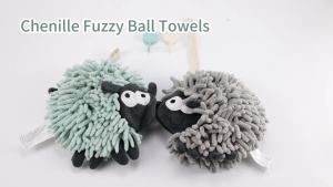 2 Pack Chenille Hand Towel，Soft Absorbent Chenille Ball Towel，Microfiber Quick Drying Hand Towels with Hanging Loops for Bathroom/Kitchen