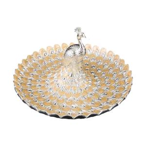 Artistic Peacocks Embossed Metal Bowl Rustproof 20cm Decorative Tray For Parties And Home Display