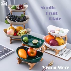 Vision Nordic Ceramic Fruit Plate Multi Layer Fruit Dessert Tray Luxury Cake Stand Dessert Plate Snack Candy Tray For Home Classic Cake Plate Wedding Birthday Party Dinner Cupcake Rack