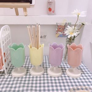 JUNOTERNEY Tulips Shape Pen Holder Desktop Organizer Plastic Makeup Brush Holder Multi-functional Storage Bucket Gift