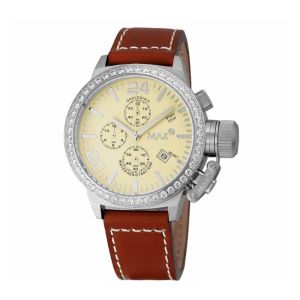 MAX Classic Chronograph Cubic Zirconia Bezel Silver Steel/Yellow Dial Womens Watch 36mm 5-MAX504