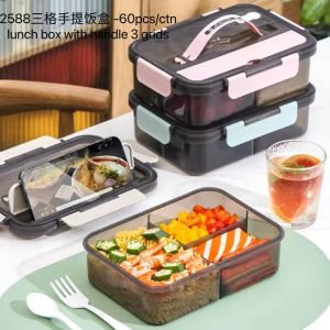 Portable Lunch Box Student Children Adult Microwave  Washable Portable Safety PP Food Container Storage Box Work and School Bento Lunch Box 3 Grid 1500ml
