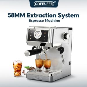 Cafelffe 20Bar เครื่องเอสเปรโซ เครื่องกาแฟกึ่งอัตโนมัติ Cappuccino / Latte / Americano / เอสเปรโซ 4 ใน 1 เครื่องทำกาแฟเบียร์เย็นและร้อนด้วย Portafilter 58 มม
