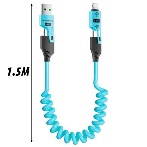 65W 4 In 1ประเภท-C/USB C ถึง Type-C สายเคเบิลข้อมูลสายชาร์จเร็ว PD 27W สำหรับ IPhone16 Huawei Samsung USB ยืดหดได้สายชาร์จ USB