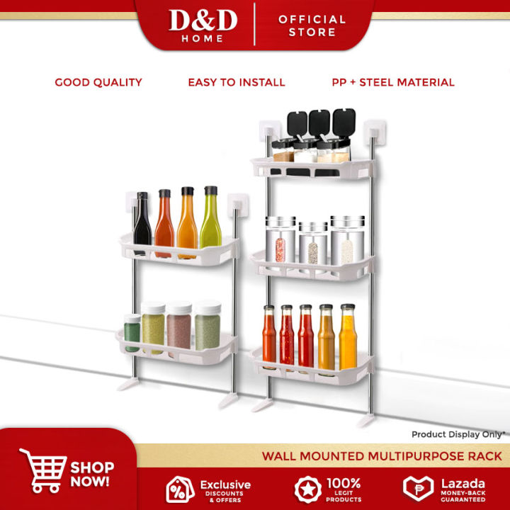 D&D Home Wall Mounted Plastic Rack for Kitchen or Bathroom Layer  Layer White Lazada PH