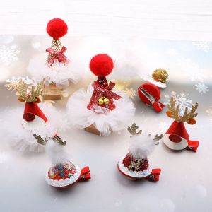 OQEWPI น่ารัก สาว ผ้า ตกแต่งคริสต์มาส ซานตาคลอส ล้อแม็ก หูกวาง เครื่องประดับผมเด็ก หมวกสไตล์เกาหลี กิ๊บติดผมหมวกคริสต์มาส กิ๊บติดผมคริสต์มาส