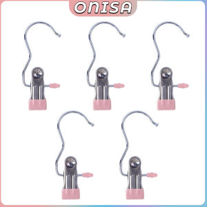 5pcs Windproof Hanger Clip with Hook Stainless Steel Anti-slip Hanging Clip Hook Clothes Drying Hanger Pin