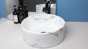 LDIES Bathroom Round Basin Faucet Set Styles Ceramic Sink Single Lever Hot Cold Mixer Tap Matte Black Pop Up Drain 7M3Y5