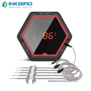 Inkbird Lò Nướng BBQ Kỹ Thuật Số Bluetooth Có Thể Sạc Lại Thịt Nhiệt Kế IBT-6XS Màu Đỏ LED Có Thể Xoay Với 6 Đầu Dò Cảm Biến Đọc C/F Ứng Dụng Miễn Phí