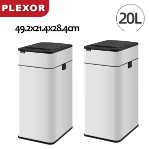 Plexor 2pcs 20L Smart Automatic Trash Can with Lid Motion Sensor Stainless Steel Garbage Can for Bedroom Bathroom Kitchen Office (Silver/White/Cream) -Receive in 2 Parcels