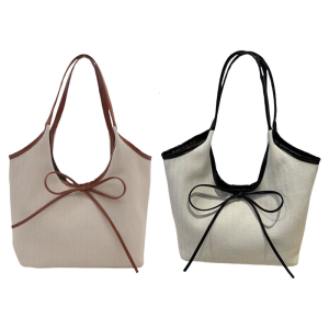 Stylish PU Leather Shoulder Bag with Bows Decoration Satchel Large Capacity Underarm Bag for Commuting and Casual Travel