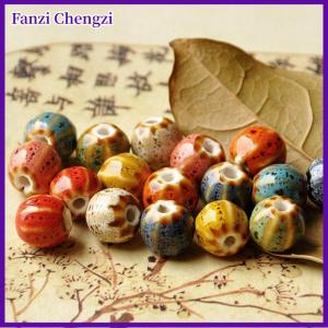 Fanzi 1ชิ้นอุปกรณ์ DIY สร้อยข้อมือลูกปัดลายแตงโมลายเซรามิกสร้อยข้อมือลูกปัดเคลือบดอกไม้สีสันสดใสเครื่องประดับแฮนด์เมด